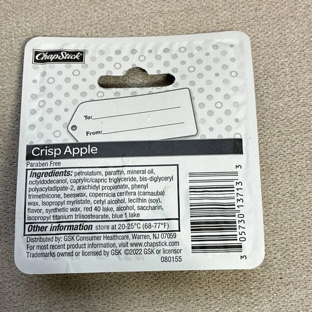 ChapStick Crisp Apple Lip Balm Stick, Paraben-Free, 0.15 oz, Lot of 5